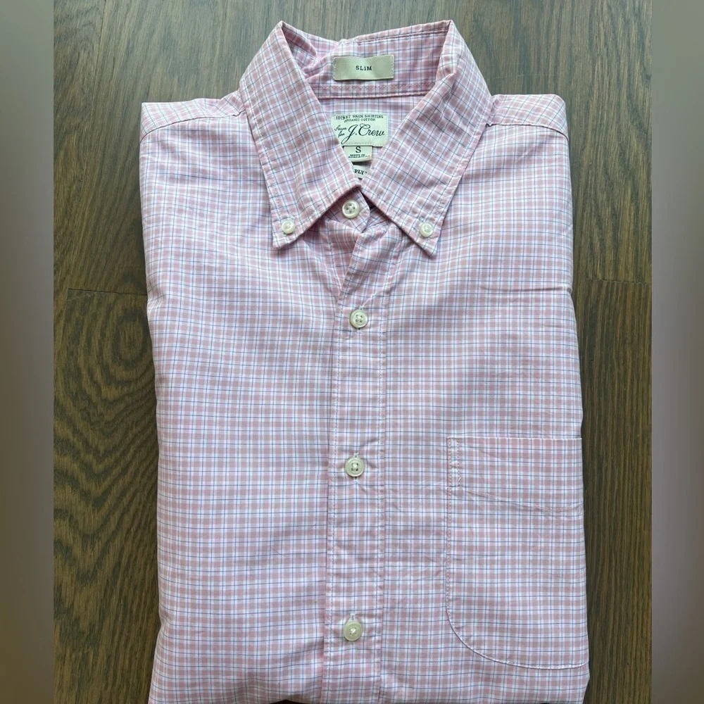 J. Crew Pink gingham pattern Wash Organic Cotton button Down Shirt Size S Y2K H